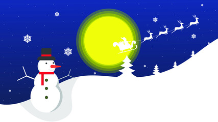 Landscape with snow-filled areas.3d abstract pastel paper cut illustration of winter landscape with cloud,pines and mountains.Cartoon snowman with snow.Santa Riding In Sledge With Reindeer.Christmas