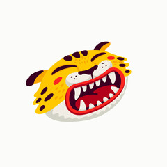 Tiger vector head, cartoon tiger funny face on white background. Organic flat style vector illustration