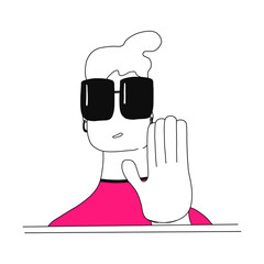 the young girl held out her hand, indicating the area of her personal border.the concept of social distance, personal space.vector illustration in flat style.for socialmedia banners, web design, app