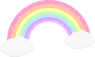 Pastel rainbow with clouds and stars