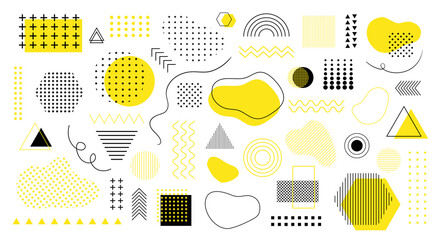 Graphic design abstract elements. Vector set of different geometric minimal shapes, lines, dots
