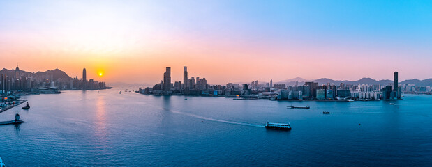 Hong Kong Cityscape in panorama view - obrazy, fototapety, plakaty