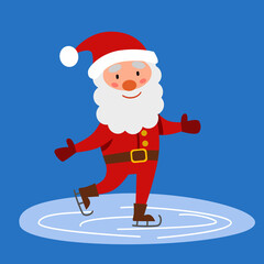 Santa Claus is skating on ice. Vector illustration in cartoon style