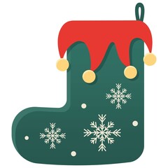 green christmas stocking sock with snowflakes