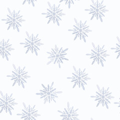 watercolor painting seamless pattern with light blue snowflakes