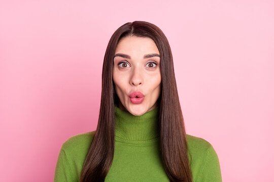 Photo Of Amazed Young Happy Woman Wow Sale News Novelty Reaction Face Isolated On Pink Color Background