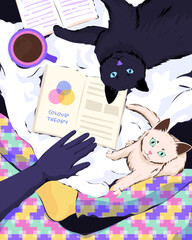 Reading at home with cats