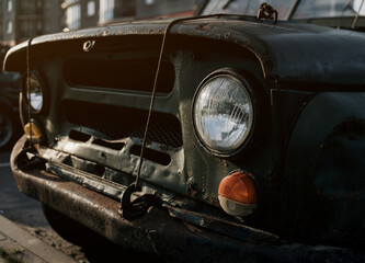 headlights of an old car