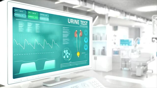 urinalysis on monitor in high tech hospital room