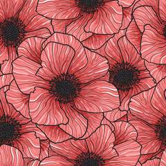 Pattern Vector Anemones Wildflower Graphic Flowers. Anemone floral botanical flowers. Wild spring leaf wildflower.