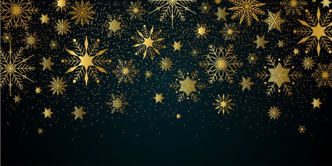 Christmas New Year background with gold snowflakes and glitter Blue festive winter background Christmas and New Year pattern