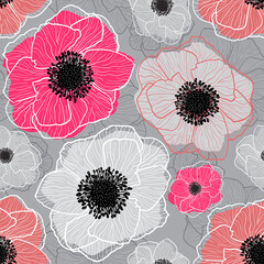 Pattern Vector Anemones Wildflower Graphic Flowers. Anemone floral botanical flowers. Wild spring leaf wildflower.
