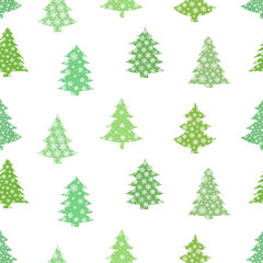Seamless pattern Christmas trees silhouette snowflakes vector illustration