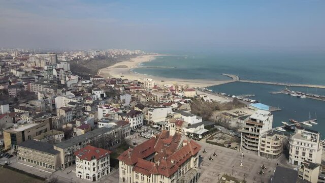 Aerial view of Tomis port in Constanta, Romania is where the fish that supply this fish restaurant are shipped. From Tomis port Constanta in Black Sea, you can travel to different countries in Europe