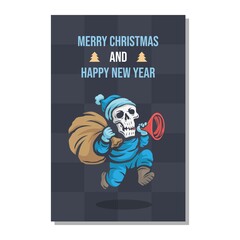 Cute christmas and new year santa claus skull character banners