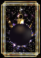 Merry Christmas and New Year card with xmas ball, vector illustration
