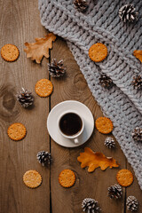 food, coffee and cookies, autumn and leaves