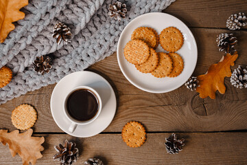 food, coffee and cookies, autumn and leaves