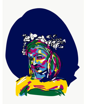 Graphic drawn of pensive lady looking away dreamily