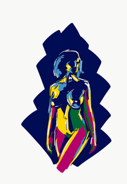 Colorful illustration of naked woman