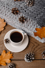 Obraz na płótnie Canvas food, coffee and cookies, autumn and leaves