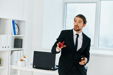 Fototapeta premium businessman official documents work office technologies