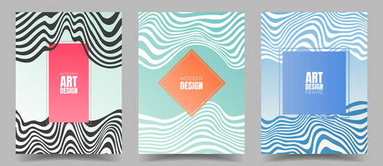 Vector illustration. Minimalist wavy posters. Bright gradient color. Surrealist style. Design for book cover, flyer, leaflet, brochure. Geometric frame with text. Abstract wallpapers collection