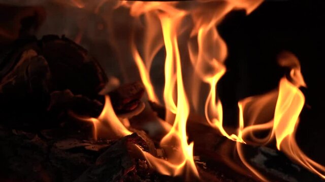 fire in fireplace in slow motion
