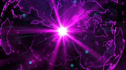 Digital purple planet of Earth, 3D animation