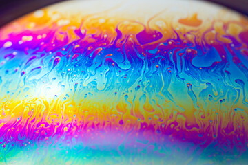 soap bubble. Close-up. Black background. Bright colors. Side view. A high resolution. Imitation of an unknown planet. Children's entertainment. Science fiction.