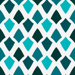 Turquoise shields and white background. Shield-like shapes create a seamless pattern.