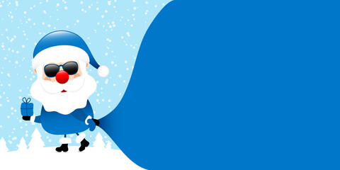 Blauer Weihnachtsmann Mit Sonnenbrille Zieht Sack Wald Blau