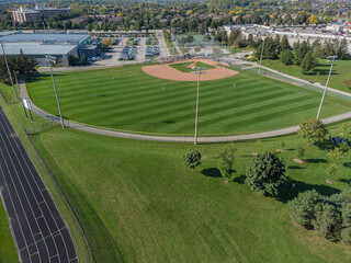 A an aerial view of a baseball field with players