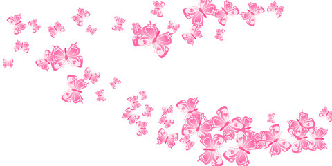 Magic pink butterflies flying vector illustration. Summer funny moths. Detailed butterflies flying baby background. Tender wings insects patten. Fragile creatures.