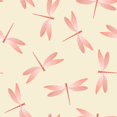 Dragonfly bright seamless pattern. Summer clothes fabric print with damselfly insects. Graphic