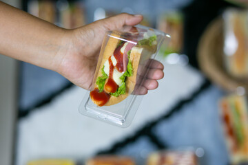 Sanwich including of vegetables, sliced cheese or ham. Homemade sanwich make it for sale, can use for breakfast meal.