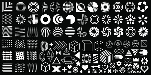 Memphis design elements, Collection of white geometric flat Memphis modern shapes isolated on white background. 90'S,80'S design elements, abstract forms, figures and symbols.