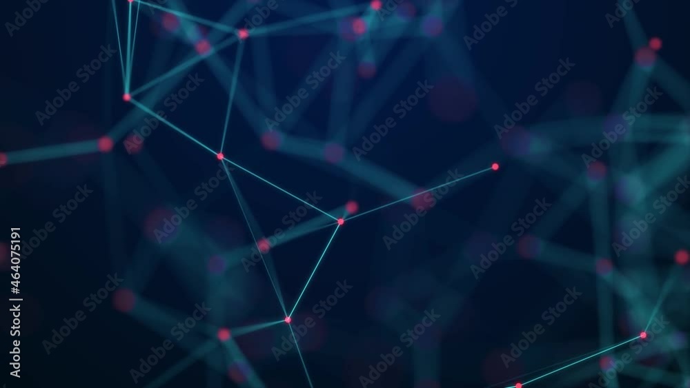 Poster Abstract digital connection moving dots and lines. Technology background. Network connection structure. Plexus effect. 3d Seamless loop. 4K