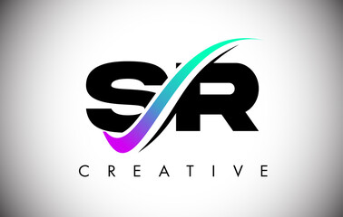 SR Letter Logo with Creative Swoosh Curved Line and Bold Font and Vibrant Colors