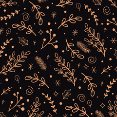 Seamless Christmas pattern of  branches.  Vector illustration