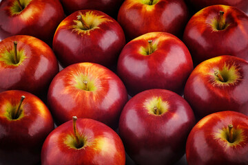 close up shot of a group of many freshness red apples with some yellow color marks