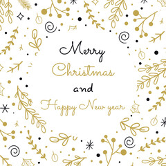 Merry Christmas and Happy New Year greeting card. Vector background