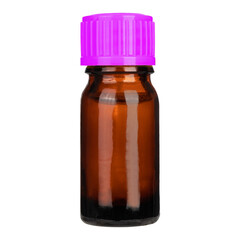 Medical glass Bottle. Medicine bottle of amber glass with pink cap isolated on white background. Mock up.