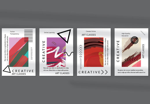 Flyer Layout with Black Geometric Shapes and Abstract Bright Rectangle on White