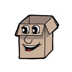Paper box, cartoon smile emoticon