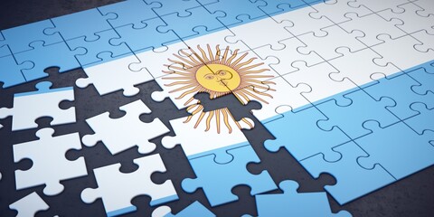 Messy pieces of puzzle with flag of Argentina. 