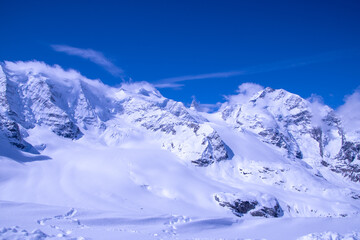 Alpine landscape from Diavolezza, a peak and ski resort above the Val Bernina in Graubünden