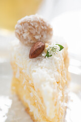 Slice Of Coconut Cake With Afternoon Tea