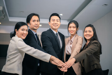 Corporate Meeting Teamwork Concept, Business people joining hands, start up team