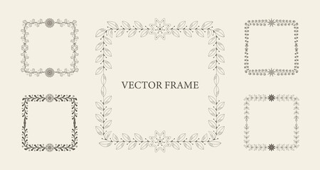 Set of flower frames vector.